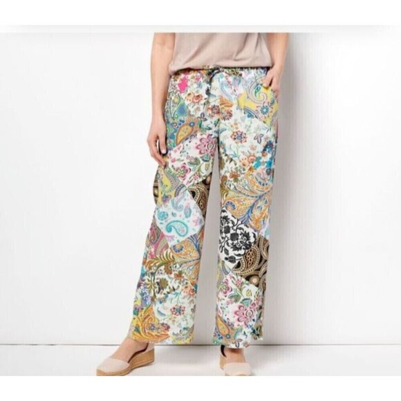 Tolani Collection Womens Pants Multicolor Medium Straight Leg Paisley Palazzo - Picture 2 of 16
